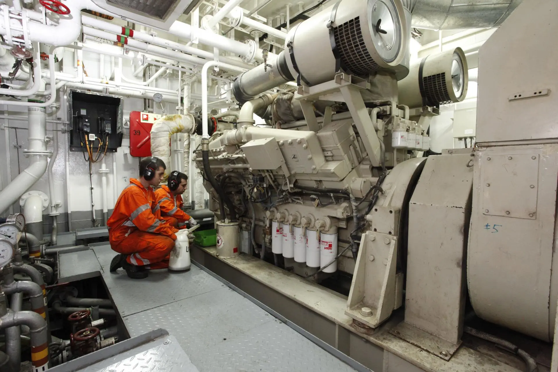 Caterpillar diesel engine service in vessel engine room